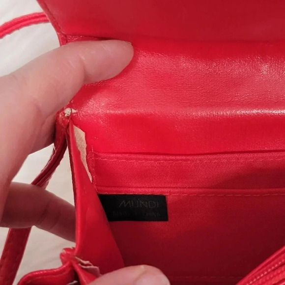 VINTAGE Mundi Red Fold Over Crossbody Long Strap Small Purse - Picture 10 of 11